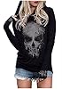 CHUNTIANRAN Women's Halloween Shirts Skull Silhouette Graphic Hoodie T Shirts Casual Loose Long Sleeve Pullover T Shirt, Black, Large #1