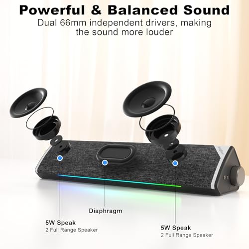 SOULION R60 PC Speakers Bluetooth 5.3 Soundbar for Desktop Computer, Laptop, Gaming, Monitor, with 5 LED Lighting Effects, USB Powered with USB-A to C Adapter, with 3.5mm Aux Jack - Image 3
