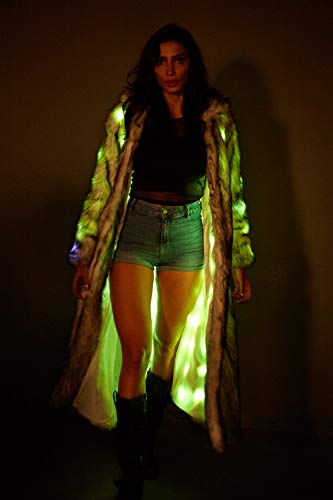 Women's Mens 15 Color LED Overlength Faux Fur Coat Light Up Rave Long Outwear Fancy Dress Party Performence Cosutme4
