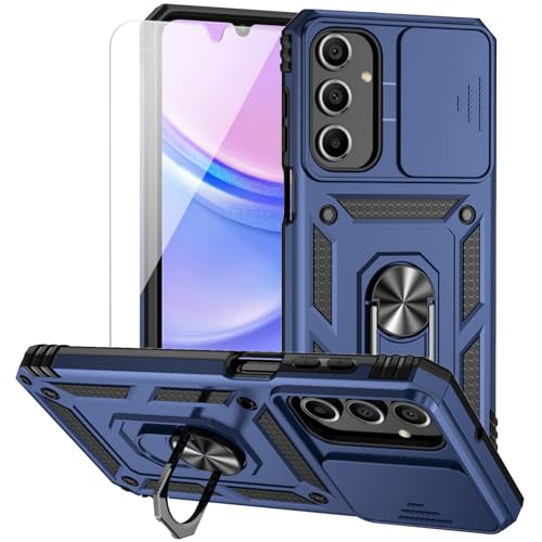 for Samsung Galaxy A16 5G Case with Camera Lens Cover HD Screen Protector, Dual Layer Military-Grade Drop Tested Magnetic Ring Holder Kickstand Protective Phone Case for Samsung Galaxy A16 5G (Navy)