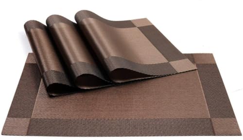 Image of OXSAM Placemats, Heat Insulation Non-Slip Vinyl mats, Stain-Resistant Tablemats for Home and cafe Dining Table Decor (Brown, Pack of 8)