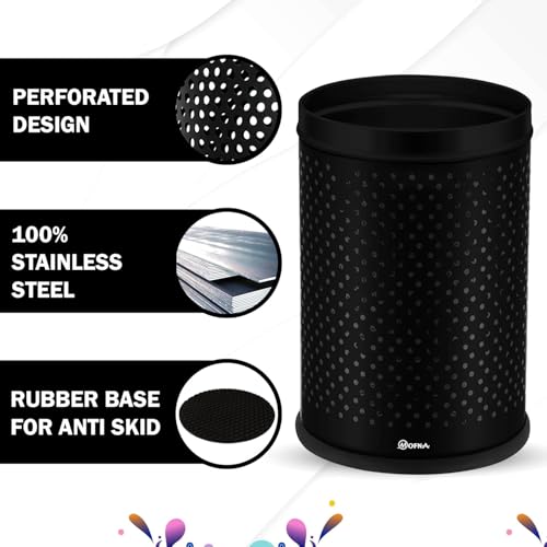 Image of mofna Stainless Steel Perforated Dustbin for Home, Trash Can with Anti-skid Base, 10x24 Inches Garbage Bin for Bathroom, Office, Bedroom, Kitchen & Toilet or Commercial Use (30 Litre)
