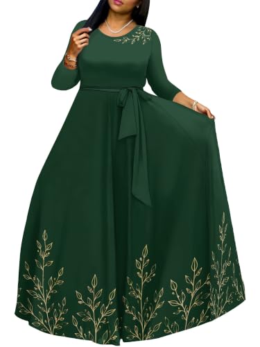 Image of Plus Size Maxi Dress for Women V Neck 3 /4 Sleeve Wrap Dress