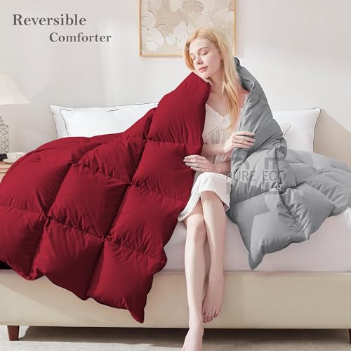 Image of PURE ECO Reversible 300 GSM Comforter Single Size - Luxury & Soft Microfiber 300 GSM Comforter for Winter - Duvet /Blanket Single Size (60 inchX90 inch) - Burgundy /Silver Grey Color