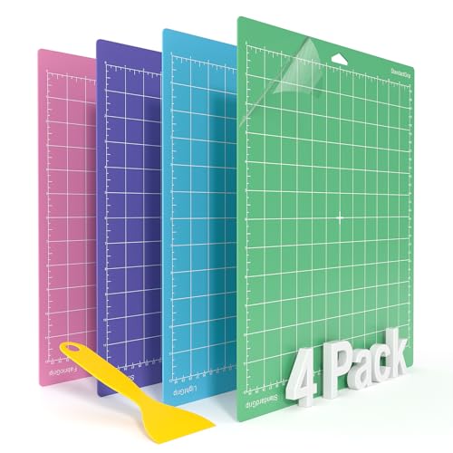 Cutting Mat 12x12 inch Variety Adhesive Sticky Cricket Mats (LightGrip StandardGrip StrongGrip FabricGrip) Compatible with Cricut Maker 3/Maker/Explore 3/Air 2/Air/One(4 Pack)