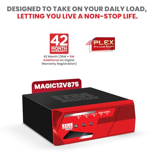 Image of EXIDE Magic MAGIC12V875 875VA Square Wave Inverter | PLEX Technology, Smart Charging, 42-Month Warranty | Ideal for Home & Office Use