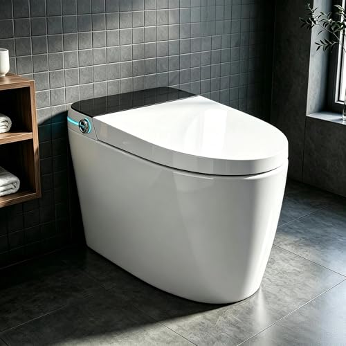 Image of Smart Toilet with Auto Open /Close, Bidet Function, Heated Seat & Dryer, One Piece Elongated Modern Toilet with Foam Shield Technology, Heated Seat, Night Light,Tankless Toilets for Bathrooms