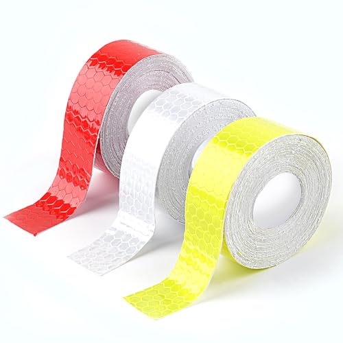 15 m Reflektorband Selbstklebend Reflektierendes Klebeband Starke Reflektion Reflektoren Aufkleber Zuschneidbar 2 cm Reflektor Tape für Reflektoren Fahrrad Anhänger Kleidung - Rot Weiß Gelb