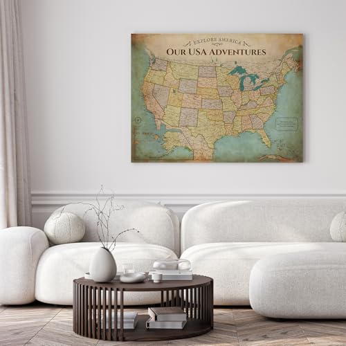Image of DECORARTS - Oversized Antique Vintage USA Map Canvas Wall Art, Extra Large Old United States Maps for Wall, Gallery Statement, Hand-Stretched Giclee Print, Handcrafted in USA, 40x30''