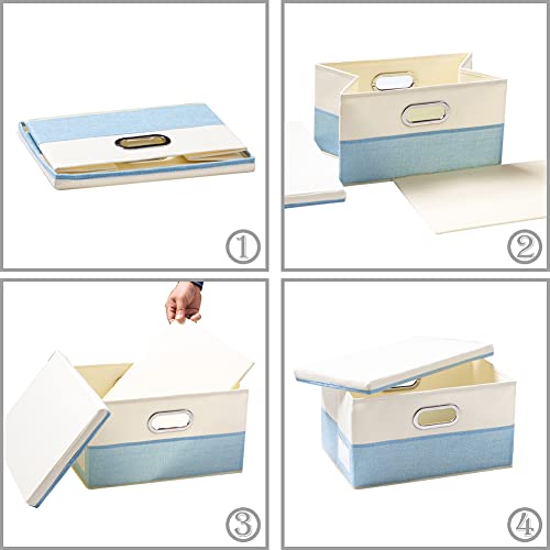 Image of PRANDOM Collapsible Storage Bin with Lid [3-Pack] Fabric Foldable Storage Box Organizer Container Basket Cube with Cover for Home Bedroom Closet Office Nursery Blue&Cream(14.9x9.8x9.8)