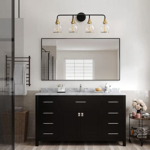 Image of Black and Gold Bathroom Vanity Light 4-Light Bathroom Vanity Light Fixtures Over Mirror with Clear Glass Shade 30.7 inch Wall Sconce Lighting Bath(Exclude E26 Bulb)