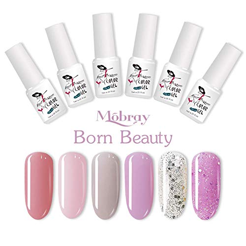 Mobray UV Gel Nail Polish Set, Summer Color Soak Off Gel Polish Beauty and Nail Care Products 6 Colors 7ml Pure Color UV LED Nail Light Lamp (Kit 2)