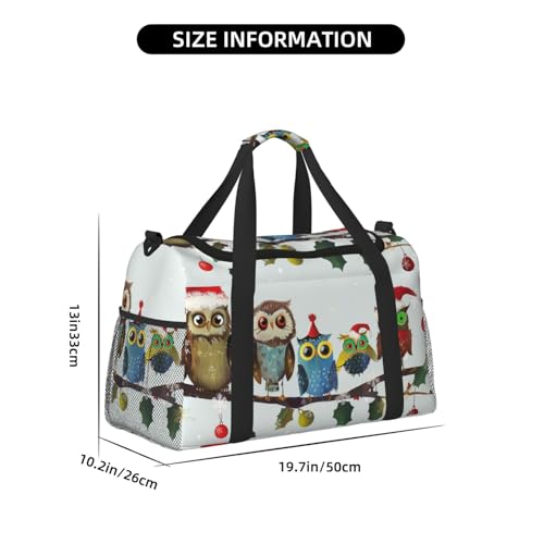 Cute Christmas Owls on Branch Printed Travel Duffle Bag for Men Women Large Sport Gym Bag Handbag with Shoulder Strap for Travel Weekend Fishing Hunting3