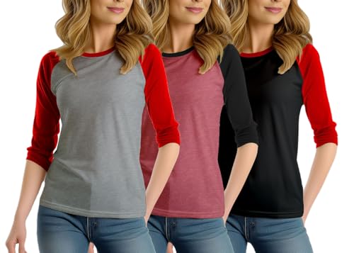 Decrum Raglan-T-Shirts für Damen, bequem, 3/4-Ärmel, Baseball-T-Shirts für Damen, 3 Stück, 3er-Pack – Set30 Damen Raglan-Shirt, Mittel Decrum Raglan-T-Shirts für Damen, bequem, 3/4-Ärmel, Baseball-T-Shirts für Damen, 3 Stück, 3er-Pack – Set30 Damen Raglan-Shirt, Mittel