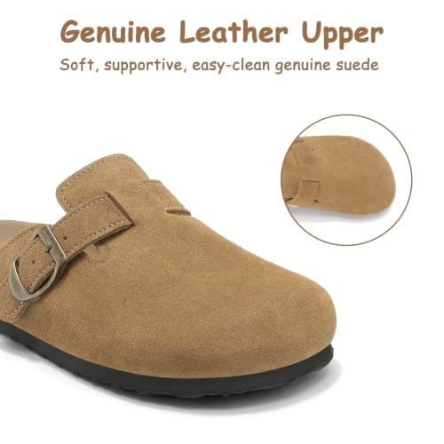Image of Kids Clogs for Boys Girls Genuine Suede Leather Potato Slide Adjustable Buckle Indoor Outdoor Slippers