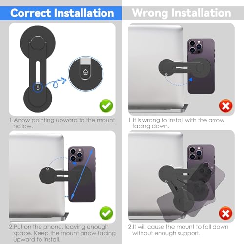Image of RIGGEAR Metal Magnetic Phone Mount for Laptop /Monitor, Laptop Mobile Holder Compatible with Magsafe for MacBook, 180 Adjustable Continuity Camera, Works with All Phones Using Included Ring (Black)