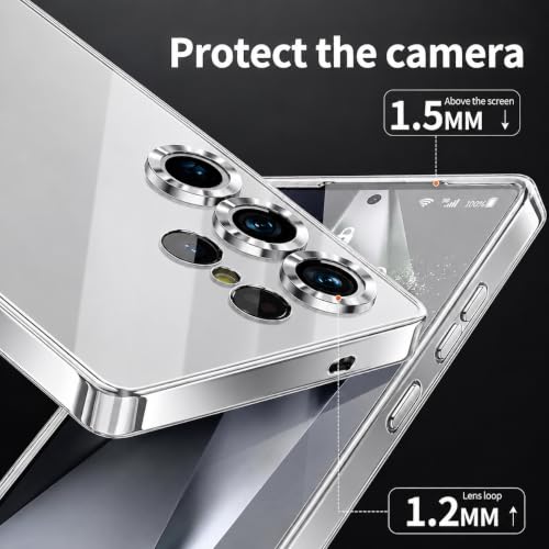 Image of VONZEE Clear Logo Electroplating Transparent Case for Samsung S25 Ultra 5G, Magnetic Plating Electroplate TPU Cover, Individual Camera Protection for Each Lens - Silver