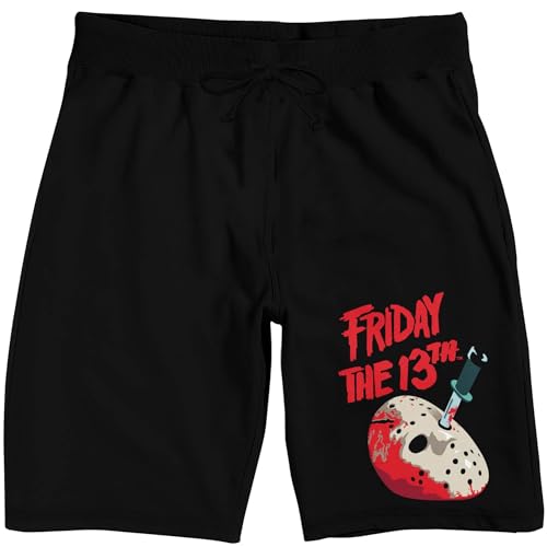 Friday The 13th Bloody Hockey Mask Men's Black Graphic Sleep Pajama Shorts