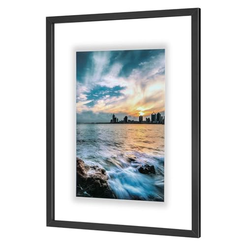 ONE WALL 18x24 Inch Floating Frame, Black Wood Double Glass Float Picture Frame Display...