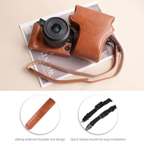 Funda para cámara Canon EOS R50 V de cuero PU marrón miniatura 3