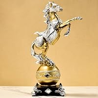 Amazon.co.jp: 戦争馬の彫刻 ゴールド 軍馬像 戦士の置物 樹脂製