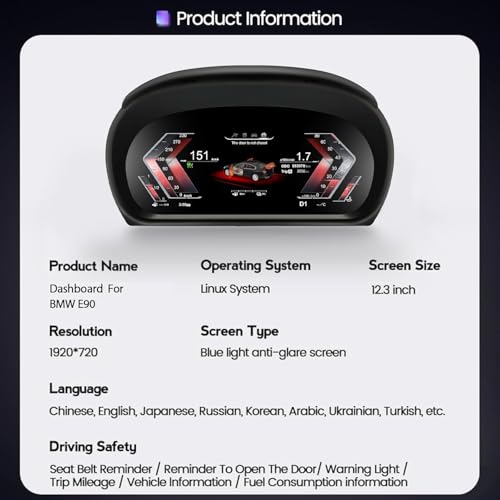 Digital Dash, Aftermarket Digital Instrument Cluster, 1920 * 720 Auto LCD Armaturenbrett für BMW 3er E90 E91 E92 E93 2005-2012 Jahre Paneel Virtuele Cockpit Snelheidsmeter Voor,Unterstützt CarPlay