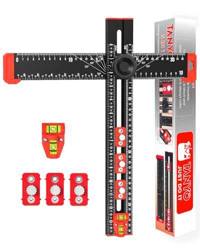 TANYO 5 in 1 Drilling Positioning Ruler, Multifunctional Adjustable T Square Ruler, Aluminum Alloy Cabinet Hardware Jig, Marking Gauge Tools for Woodworking, Cabinet Hole Drilling Template
