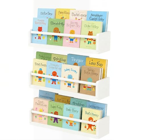 Catálogo para Comprar On-line Jugueteros para pared - los preferidos. 50 Esonal - Juego de 3 estantes flotantes blancos para guardería, estantería para niños y organizador de juguetes, estantes colgantes de pino rústico de 16 pulgadas para...