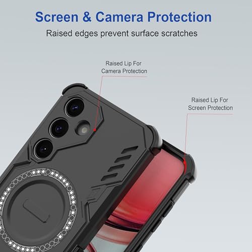 Image of amazon basics Back Case Cover for Samsung Galaxy S25 5G | Magnetic Case with Built-in Metal Ring | Supports Mag-Safe Charger, Wallet & Car Mount | Shockproof Hybrid PC + TPU | Black