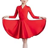 Girls Kids Latin Ballroom Dance Dress Tango Salsa Performance Dancewear Rumba Samba Costume, Red, 150cm