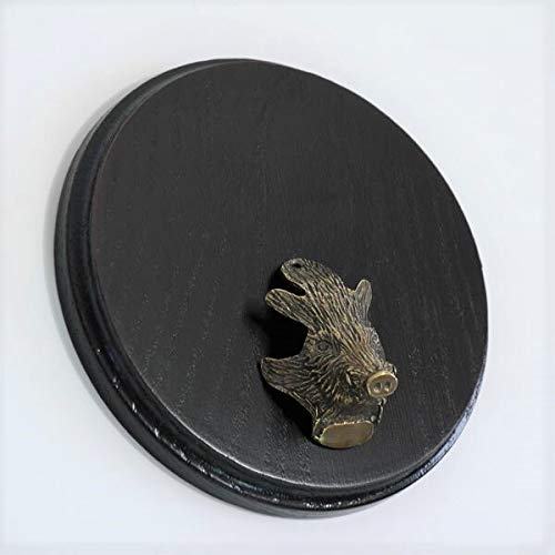 GTK - Geweihe & Trophäen KRUMHOLZ Placa de cuña para armas, placa de trofeo, redonda, oscura, AF 15 cm, con cabeza de cuña, adorno pequeño
