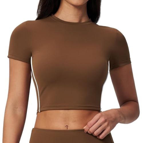 T-Shirt de Yoga Court pour Femmes avec Dos Nageur Respirant de Gym