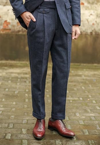 Men Tweed Pant Slim Fit Pleat-Front Vintage Suit Pants for Men3
