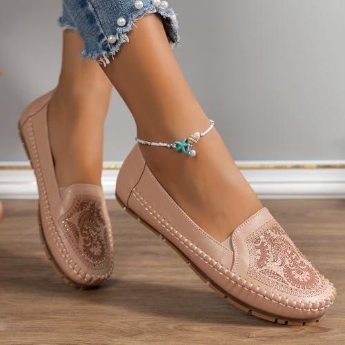 Image of Loafers for Women Leather Business Casual Shoes Comfortable Lightweight Penny Loafers Slip On Work Flats Moccasins Driving Boat Shoes