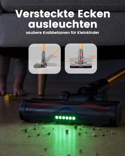 Akku Staubsauger Kabellos 650W 55KPa, 75Min Laufzeit, Selbststehend Akkustaubsauger… – Ansicht 5