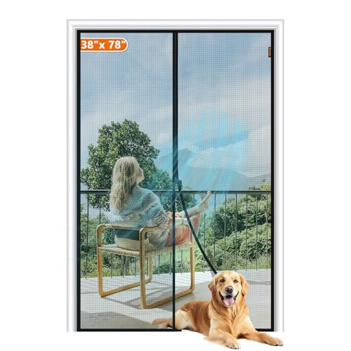 Image of MAGZO Magnetic Screen Door, Fits Door Size 38 x 78 Inches, Actual Screen Size 40 x 79 Inches Reinforced Fiberglass Mesh Curtain for Front and Entry Entrance Mesh with Full Frame Hook & Loop, Gray