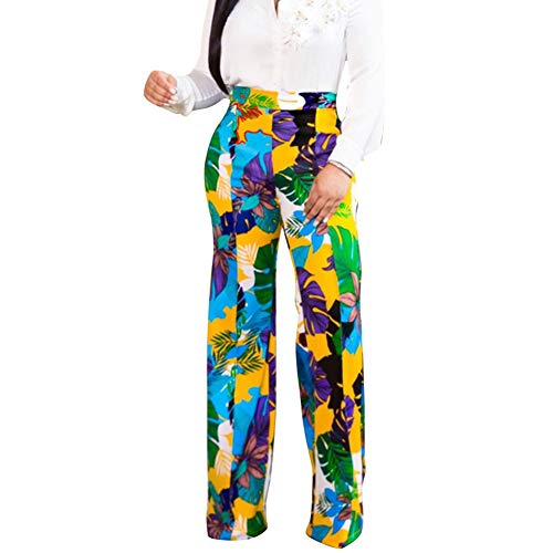 Leggings de cintura alta amarillos con campana elástica y diseño floral