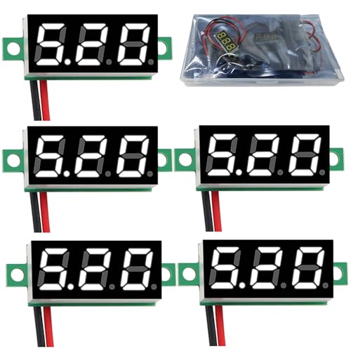 YIXISI 5 Pièces 0.28 Pouce Mini Voltmètre Numérique Panneau, 2.4V-30V DC Deux Fils Testeur de Tension LED Affichage, LED Mètre de Tension Numérique (Blanc)
