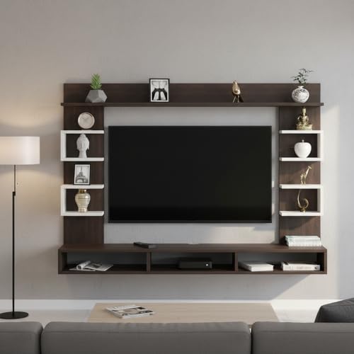 Image of FURNEASER Steven Wall Mount TV Unit for Living Room Wooden Entertainment Center with Storage Shelves Modern TV Panel Stand Showcase for up to 43 Inch Media Console Cabinet Wenge & White