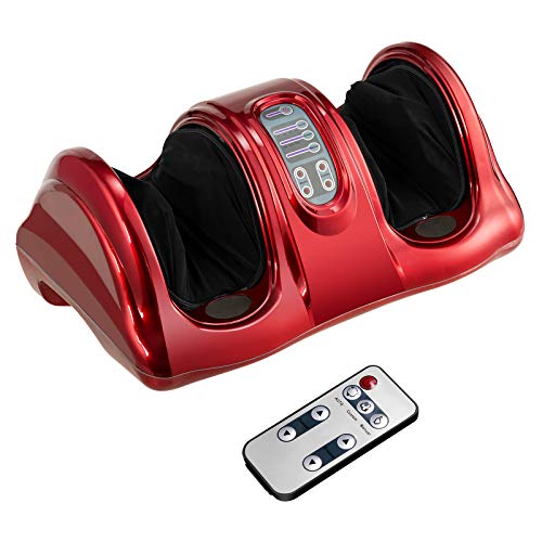 Image of Giantex Shiatsu Foot Massager Machine for Feet, Leg Calf Ankle, Nerve Pain Therapy Spa Gift Deep Kneading Rolling Massage, Electric Shiatsu Foot Massager w /Remote, 4 Modes, Red