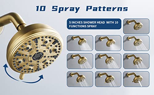 Image of 3 Handles Shower Faucet Set with Tub Spout Bathtub Shower Faucet Combo Set Shower System Complete Tub and Shower Trim Kit Brushed Gold