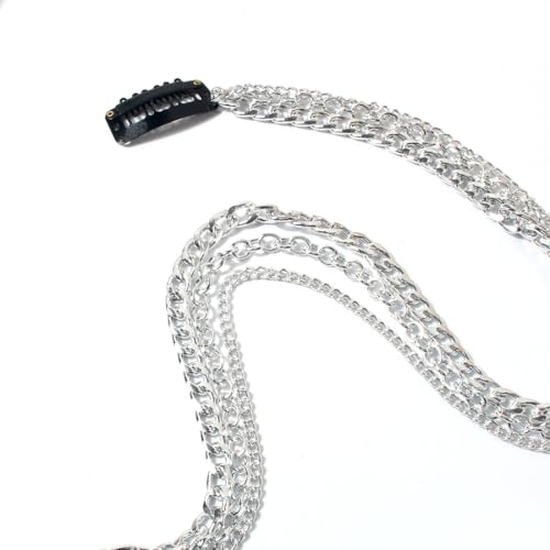 Ouliget Rhinestone Tassel Hair Chain Clip, Pinza para el cabello de metal plateado punk, cadena de cabello de varias hebras para fiestas, pack de 2 piezas miniatura 7