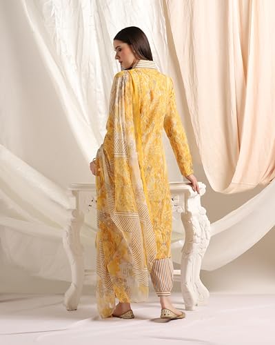 Greciilooks Women Cotton Blend Casual Regular Fit Kurta Pant Set (Yellow, Xxx-Large)