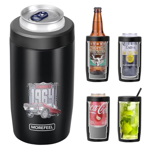 Image of Morefeel 4-in-1 Insulated Can Cooler for 12 oz Cans & Bottles | 304 Stainless Steel Can Holder Fits 12 Oz Slim Cans, Standard Cans, Beer Bottles & Works as A Open Cup; Dishwasher Safe