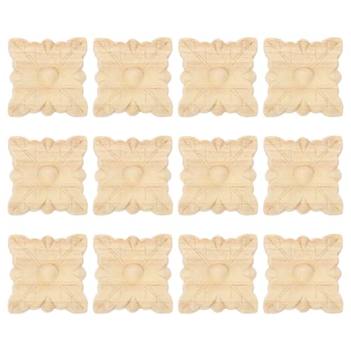DEARMAMY 12 Piezas de Apliques Tallados de Madera 5X5 CM para Decoración de Muebles Puertas Camas y Mesas Apliques Decorativos para Gabinetes Calcomanías Talladas para Uso Interiores