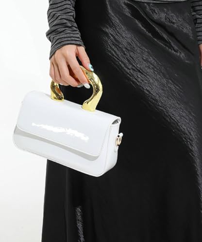 Patent Leather Crossbody Bag for Women Vintage Shiny Y2K Shoulder Purse with Metal Handle Mini Saddle Hobo Bags2