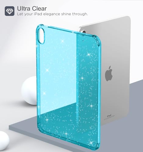 Image of MoKo Clear Case for iPad (A16) 11th Generation 2025 11-inch /10th Gen 2022 10.9 inch, Lightweight Soft TPU, Anti-Scratch Ultra Clear Tablet Cover, Shockproof Impact Resistant, Blue + Glitter