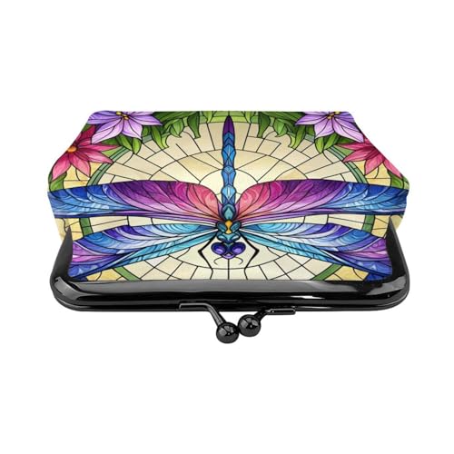 Pu Leather Buckle Coin Purse Colorful-Dragonfly-Tropical-Floral Girls Kiss-Lock Change Purse Wallets2