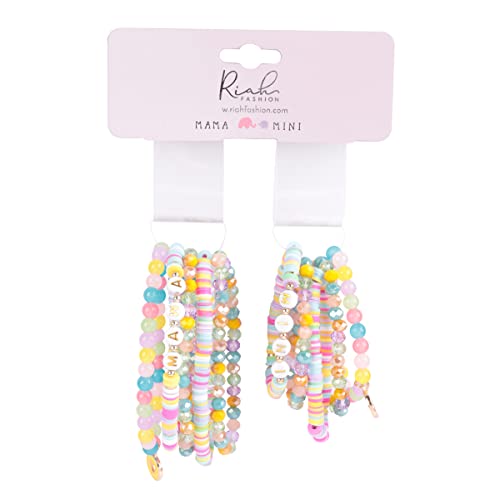 Image of RIAH FASHION Inspirational Multi Layer Bead Stacking Strand Stretch Statement Bracelets - Religious Message, Boho Wood Slip-on Cuff Christian Prayer Bangle Set