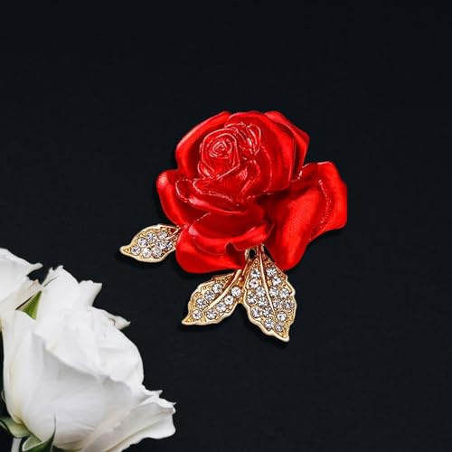 Crystal Red Rose Flower Brooch Pins for Women Elegant Enamel Rhinestone Floral Brooches Pin Fashion Jewelry for Party Dance Wedding Banquet Brooch for Women Girl Gift 7